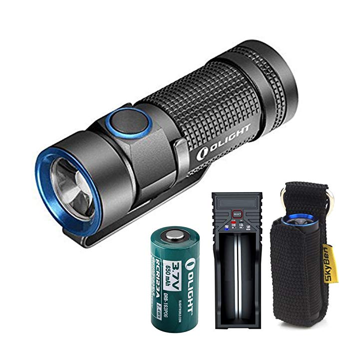 Olight S1 Baton Cree Xm-l2 Cw LED 500 Lumens Waterproof Flashlight with Olight Rcr123a Battery and Battery Charger and SKYBEN Holster