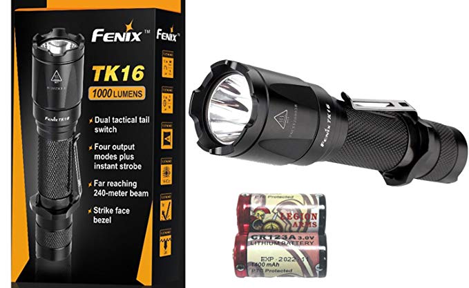 Bundle: Fenix TK16 LED Flashlight 1000 Lumen TK15 upgrade Dual Tactical Tail Switch with two CR123A Batteries