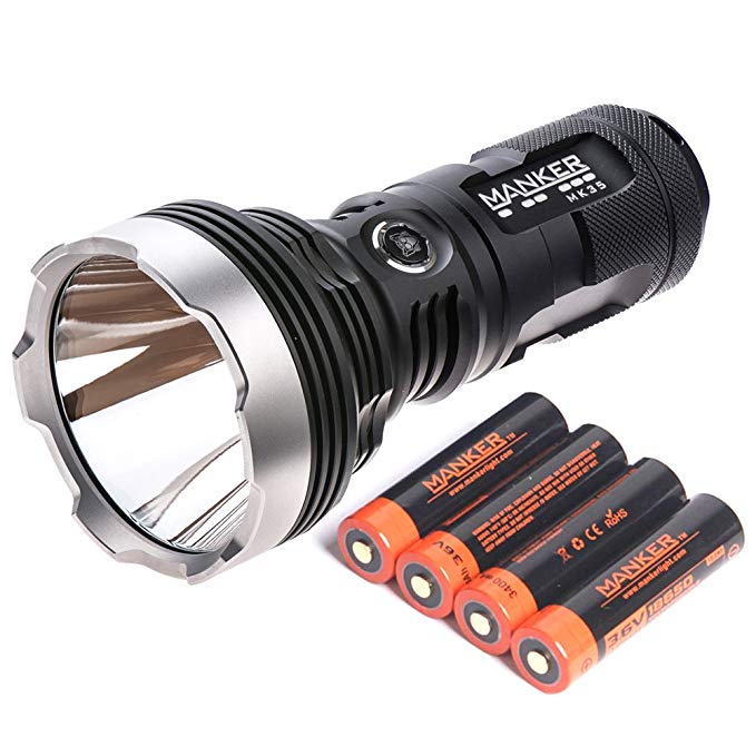 Manker MK35 CREE XHP35 HI LED Flashlight Output 2550Lumens Throwing 1420Meters Use 4x 18650 Battery (MK35 NW+4x 3400mAh 18650 Batteries)