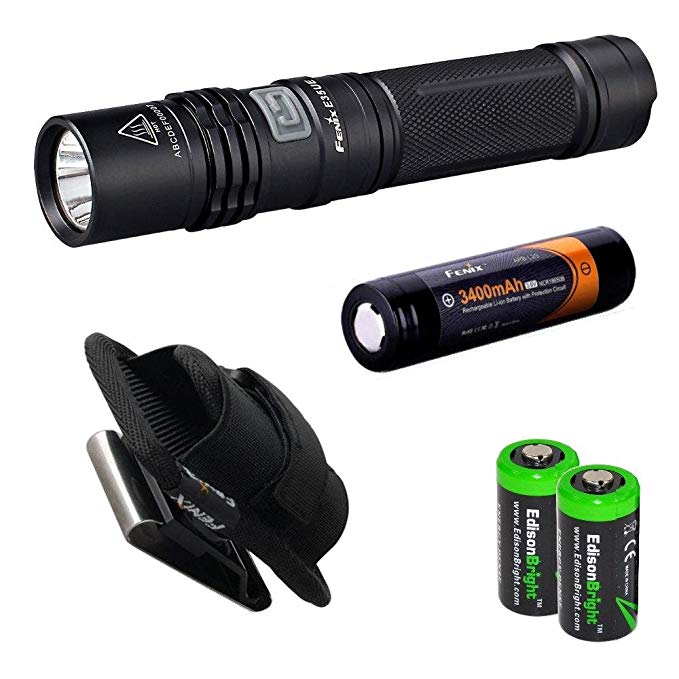 Fenix E35 Ultimate Edition (E35UE) 900 Lumen CREE XM-L2 U2 LED Flashlight with holster, Genuine Fenix ARB-L2S 18650 3400mAh Li-ion rechargeable battery and Two EdisonBright CR123A Lithium Batteries