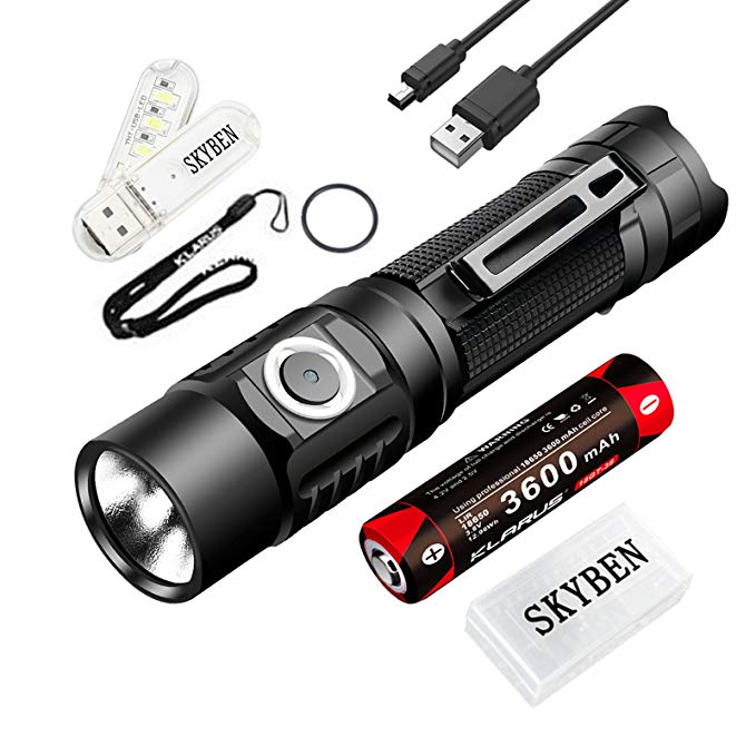 Klarus G10 1800 Lumens CREE XPH35 HD E4 LED 18650 Tactical USB Rechargeable Flashlight with 3600mAh Battery,SKYBEN Battery Case and USB Light