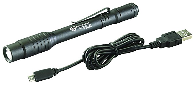 Streamlight 66134 Stylus Pro USB Rechargeable Penlight with Holster and Black/White LED - 250 Lumens