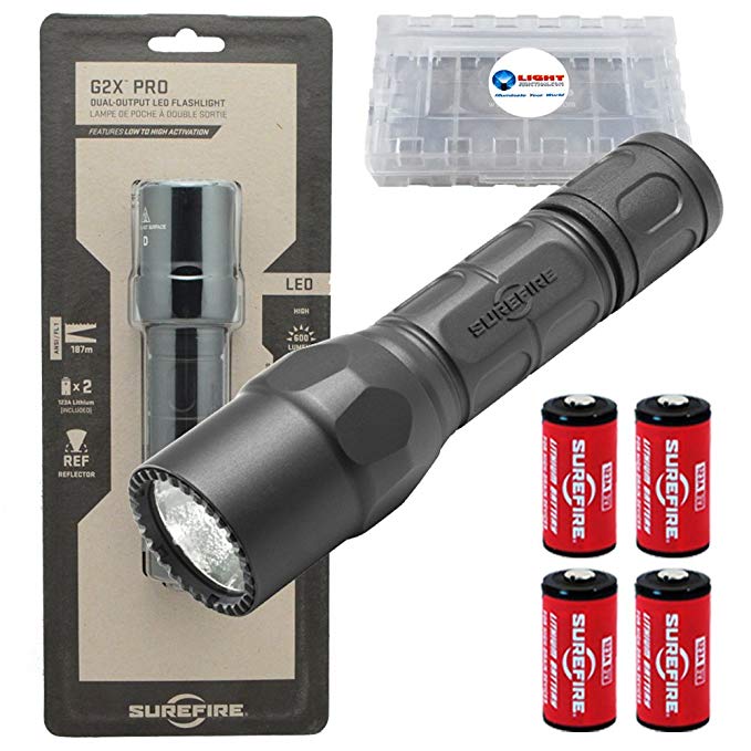 Surefire G2X Pro 600 Lumen Dual-Outputs LED Flashlight with 2 Extra CR123A Batteries and Lightjunction Battery Case