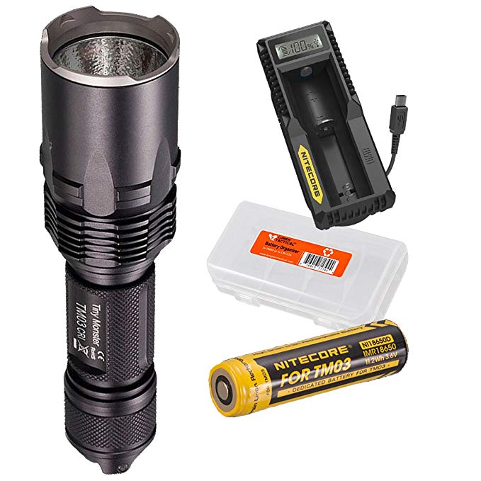 NiteCore TM03 CRI 2600 Lumens LED Flashlight with IMR Rechargeable Battery, Nitecore UM10 Charger and LumenTac Battery Organizer