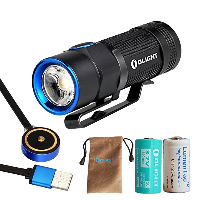 Turbo S Version Olight S1R 900 Lumen USB Rechargeable LED Flashlight - Compact EDC Light with Mini Magnetic Dock Charger, Rechargeable Battery and a LumenTac CR123A Battery