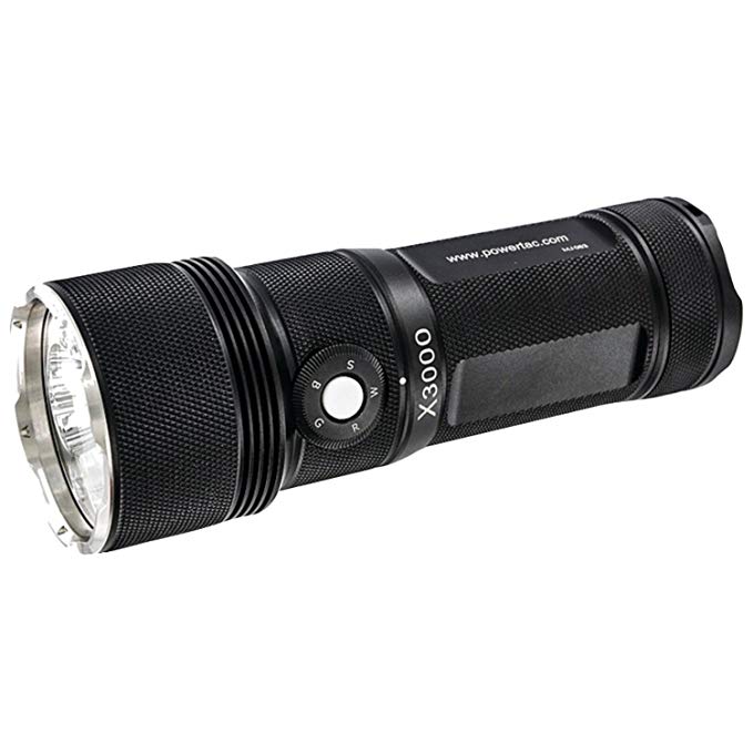 PowerTac X3000 LED Flashlight 3000 Lumens, Uses 3 by 18650 Rechargeable Batteries