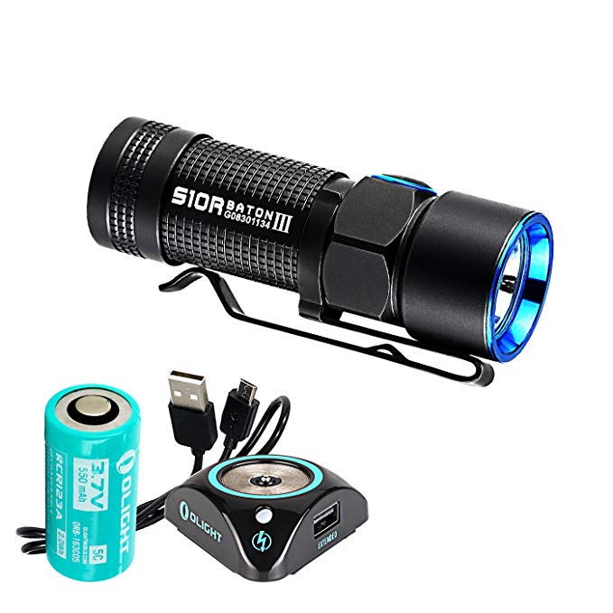 Olight S10R III 600 Lumens Brightest EDC Mini LED Rechargeable Flashlight with Magnetic Charging Dock, Battery and LumenTac Adapter