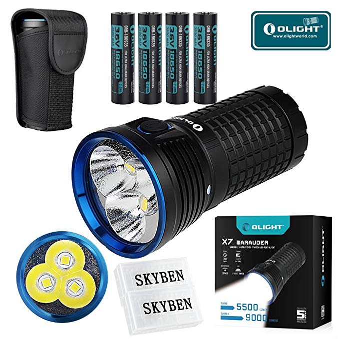 Olight X7 Marauder Kit CREE XHP 70 LED 9000 Lumens Rechargeable Flashlight with 3500mAh 18650 Rechargeable Batteries,with SKYBEN Battery Case (Neutral White)