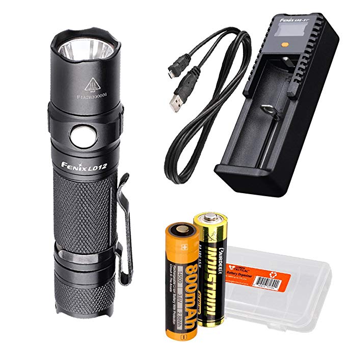 Fenix LD12 320 Lumens Rechargeable LED Flashlight with Fenix ARE-X1+ Charger, Battery and LumenTac Battery Organizer
