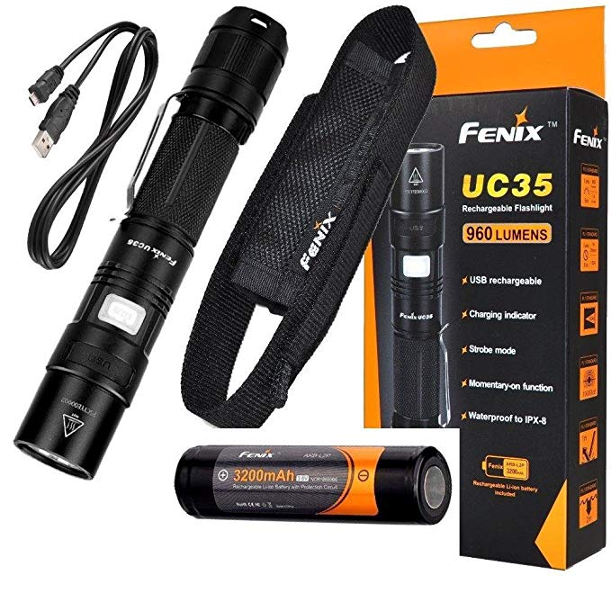 BUNDLE: Fenix UC35 960 Lumens PD35 Rechargeable CREE XM-L2(U2) LED Tactical Flashlight with 3200mAh 18650 Battery and LegionArms USB Charging Cord