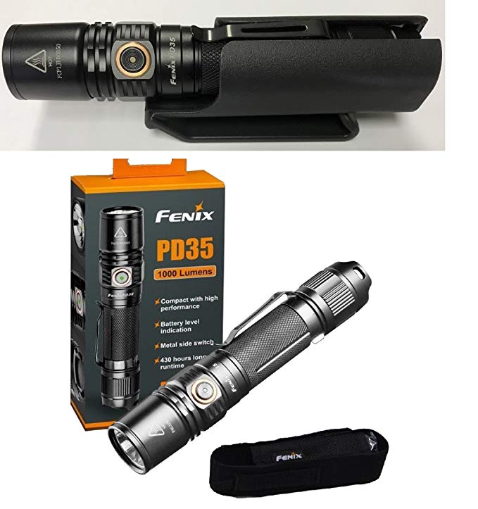 Bundle: Fenix PD35v2 LED Flashlight 1000 Lumens PD35 V2.0 2018 edition with Clip-on Kydex Hard shell Holster