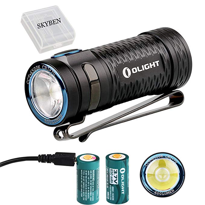 Olight S1 MINI Cree XM-L2 LED 600 Lumens Ultra Compact USB Rechargeable LED Flashlight with 2 x 16340 Battery and SKYBEN Accessory (S1 MINI)