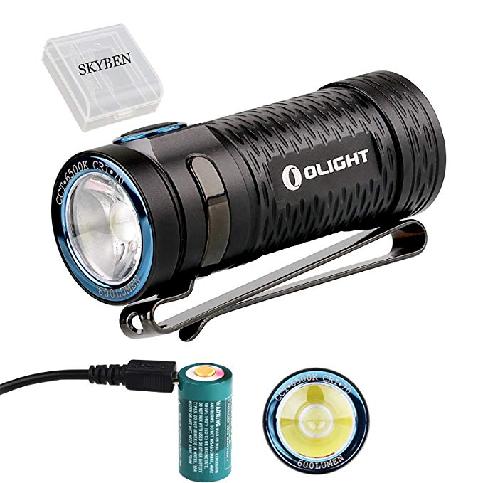 Olight S1 MINI Cree XM-L2 LED 600 Lumens Ultra Compact LED Flashlight Smallest Side-switch Flashlight with Rechargeable 16340 Battery x 1 and SKYBEN Accessory(S1 MINI)