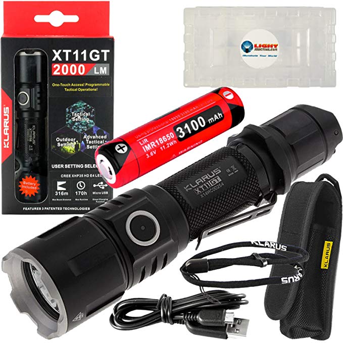 Klarus XT11GT Tactical Rechargeable Flashlight CREE XHP35 HD E4 LED 2000 Lumens with Lightjunction Battery Case