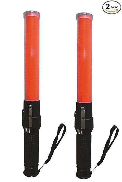 Safety Depot 17.5-inch 6-Red LED, Strong Magnetic Base with Enhance Grip Handle and Side Clip Used for Marshalling and Traffic Wands Set to Flashing, Steady or White 5-LED Flashlight Ba16 (2 Wands)