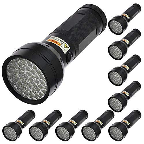 LEDwholesalers 51-LED 395nm Ultra Violet Blacklight UV Flashlight 3xAA (10-Pack), 7202UV395x10