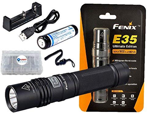 BUNDLE: Fenix E35UE Ultimate Edition CREE XM-L2 U2 LED Compact Pocket Flashlight w/ 1x 18650 Battery, Charger, and Lightjunction Battery Case
