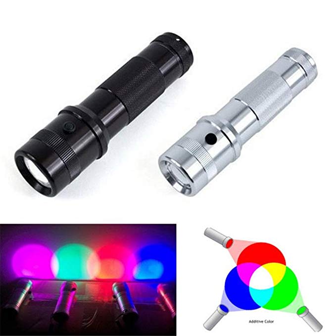 New Colorshine Color Changing RGB LED Flashlight 3W Aluminium Alloy RGB Edison LED Multicolor LED Rainbow of 10 Color Torch AAA (silver)