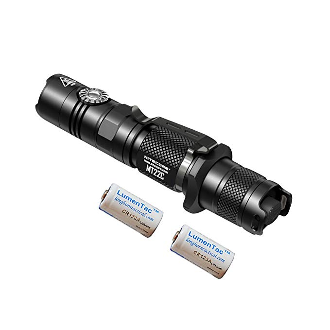 NITECORE MT22C 1000 Lumen Infinitely Variable Brightness Rotary Switch Compact Tactical LED Flashlight with 2x Lumen Tactical CR123A Batteries