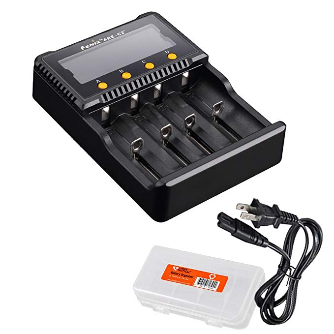 Bundle: Fenix ARE-C2 Plus (ARE-C2+) Four Channel Digital Multi Charger with Lumentac Battery Organizer (No Battery)