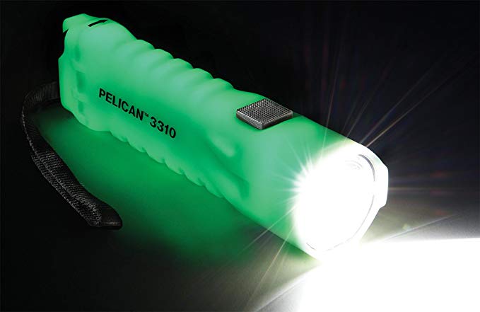 NEW 2016 376 Lumens Pelican 3310PL LED Photoluminescent Flashlight & Helmet Light Holder.