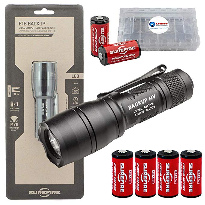 SureFire E1B-MV Flashlight with Dual Output LED with MaxVision Beam Technology with 6 Extra Surefire CR123A Batteris and Alliance Gadget Battery Box