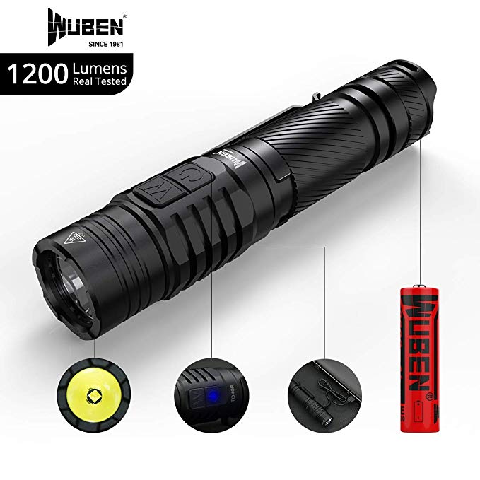 1200 Lumens LED Tactical Flashlight Double Switch Handheld IPX8 Waterproof USB Rechargeable 7 modes LED Torch with 18650 Battery