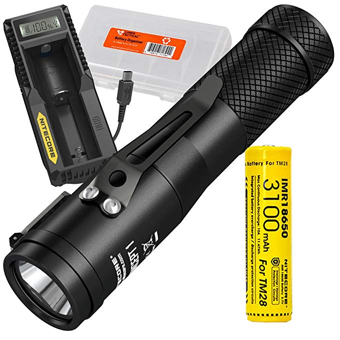 Nitecore Concept 1 1800 Lumen LED Compact Everyday Carry Flashlight PLUS Nitecore UM10 Single-Port USB Digi-Charger, 3100mAh IMR Rechargeable Battery, LumenTac Battery Organizer