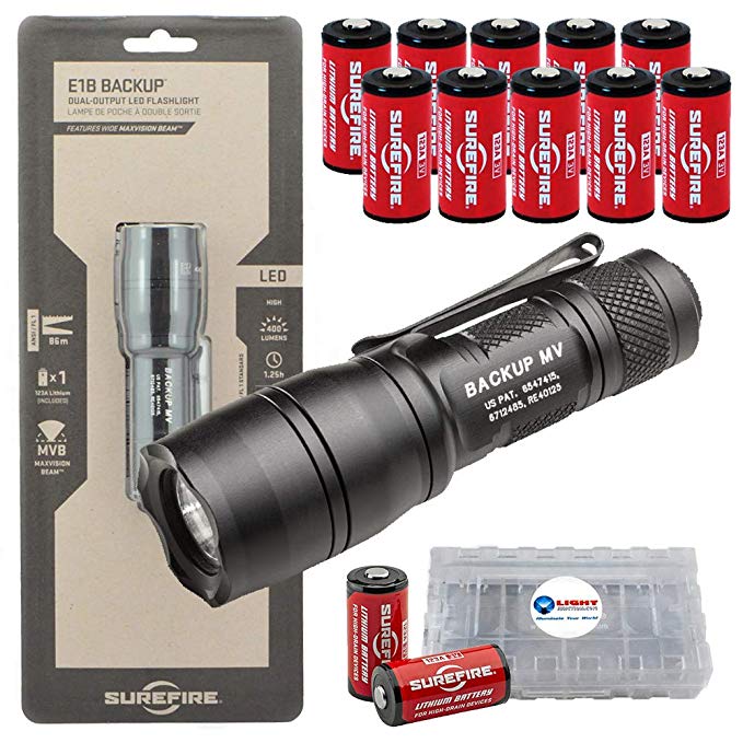 SureFire E1B-MV Flashlight with Dual Output LED with MaxVision Beam Technology with 12 Extra Surefire CR123A Batteries and 3 Lightjunction Battery Boxes