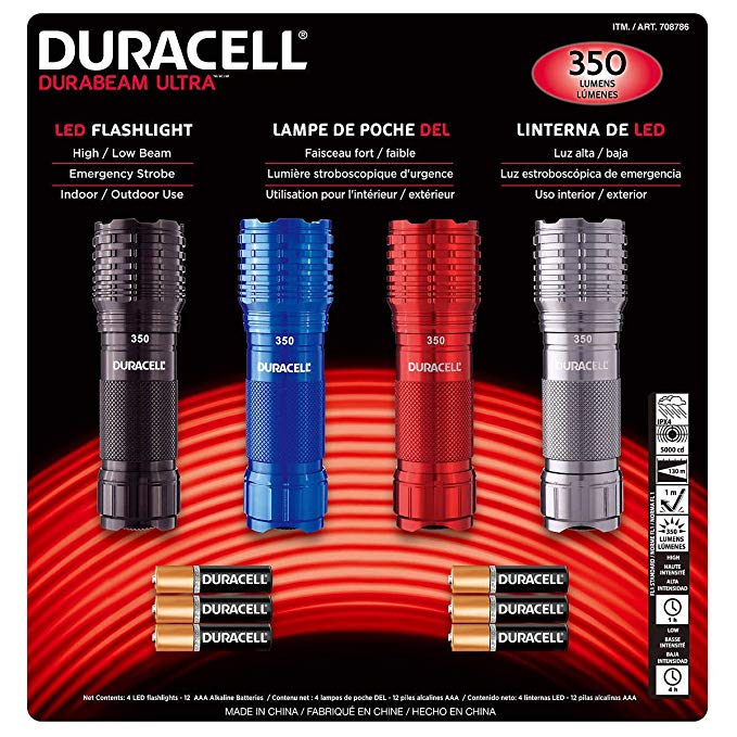 Duracell DuraBeam Ultra 350 Lumens LED Flashligh, 4-Pack with Batteries Included