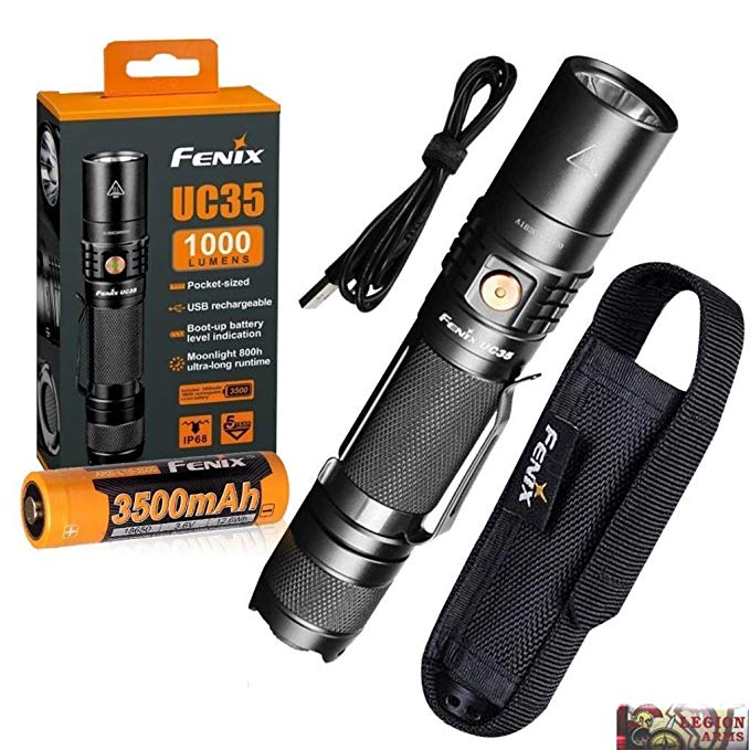 BUNDLE: Fenix UC35 V2.0 2018 Upgrade 1000 Lumens PD35 Rechargeable LED Tactical Flashlight with 3500mAh 18650 Battery, USB Charging Cord and LegionArms sticker