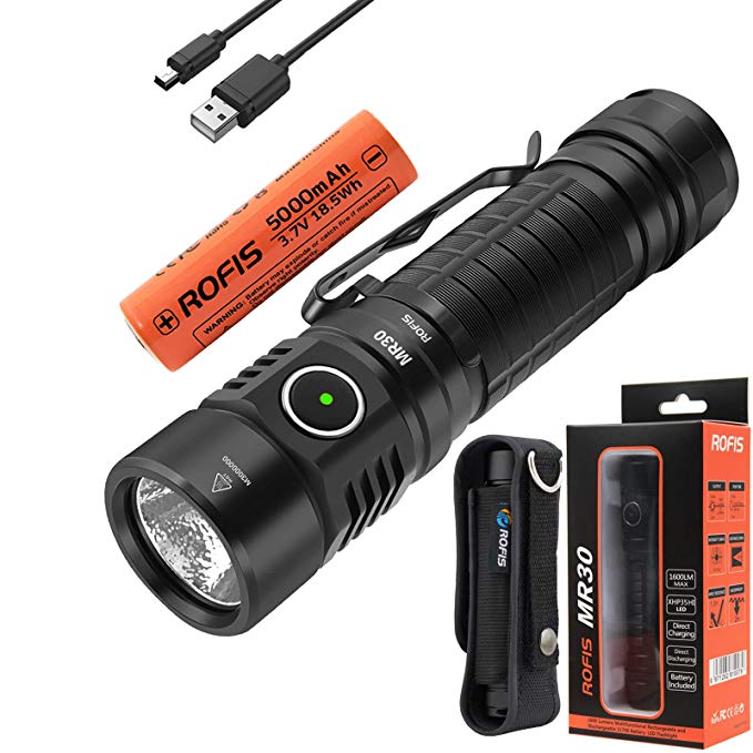 Rofis MR30 1600 Lumens CREE XHP35 High Intensity LED Side Switch Powerful Rechargeable and Dischargeable 21700 Search Flashlight Tactical Flashlight with 1 x 21700 Battery