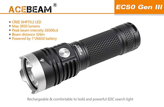 Acebeam EC50 Gen lll CREE XHP70.2 5000K CREE LED with Lanyard, Holster and Free Killzone Flashlights Key Chain Light, USB Chip Light, USB Flex Light