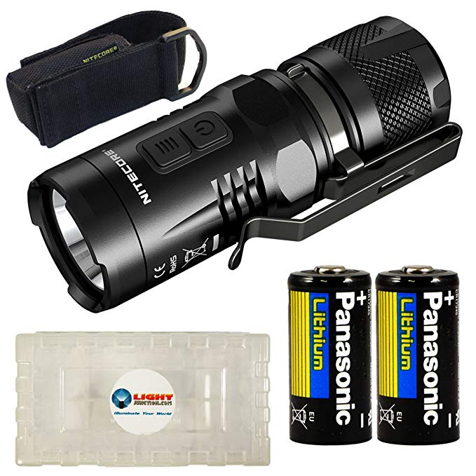 Nitecore Bundle EC11 White and Red Mini LED Flashlight with 2X Panasonic CR123A Batteries and LightJunction Battery Case