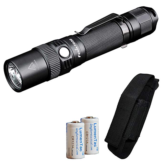 Fenix FD30 900 Lumen Zoomable Tactical LED Flashlight with Holster and 2 x LumenTac CR123A Batteries