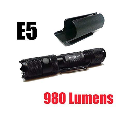PowerTac E5 Gen4 980 Lumens CREE XM-L2 LED Flashlight Firefly and Strobe with LegionArms Clip-on Kydex Holster