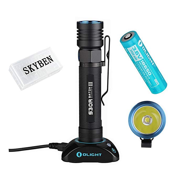 Olight S30R Baton III Cree XM-L2 LED 1050 Lumens 18650 Rechargeable Variable-Output LED Flashlight Side-Switch with SKYBEN Battery Case