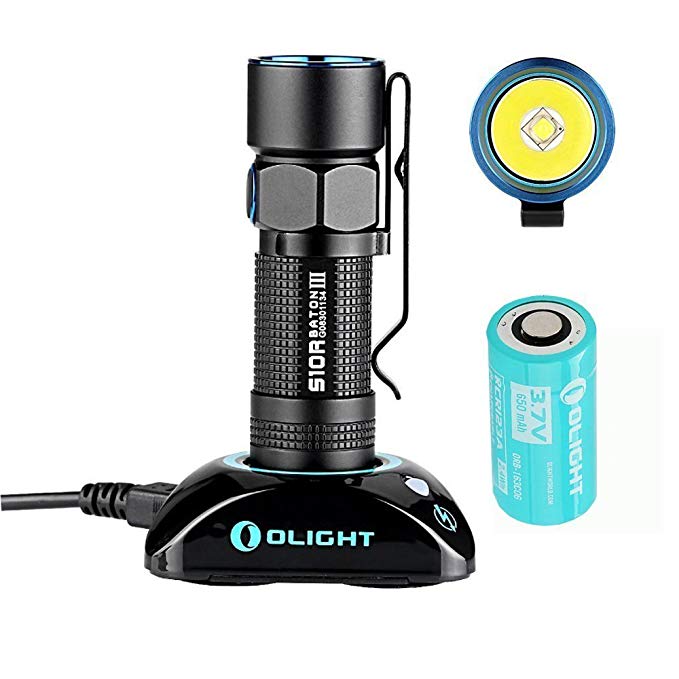 Olight S10R Baton III, Generation 3, SST-40 LED 600 Lumens Rechargeable EDC Flashlight with Customized 650mAh RCR123A Battery, Charging Dock, USB cable and LegionArms battery case
