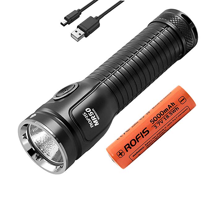 Rofis MR50 CREE XHP50.2 Cool White LED 2500 Lumens Multifunctional Ultra-bright Rechargeable and Dischargeable 21700 Search Flashlight Self-Location Tactical Flashlight (MR50)