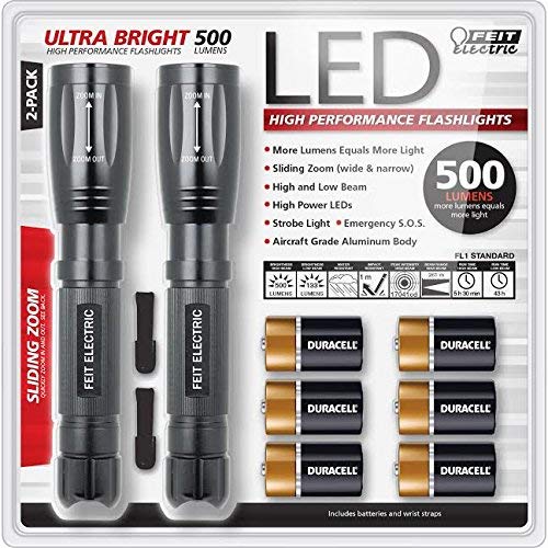 FEIT Electric 500 Lumens High Performance LED Flashlights, 2-Pack BATTERIES INCLUDED (2 pk BATTERIES INCLUDED)
