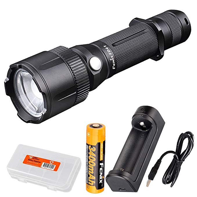Fenix FD41 900 Lumen Zoomable Spotlight Rechargeable Tactical LED Flashlight w/Fenix ARE-X1 1-channel USB charger, 3500mAh battery and LumenTac Organize