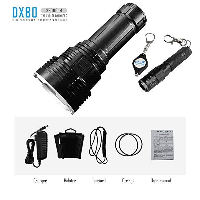 IMALENT DX80 32000 Lumens 8pcs CREE XHP70 2nd Generation LED Flashlight With Lumintrail LTK-10 Keychain Light (Black)