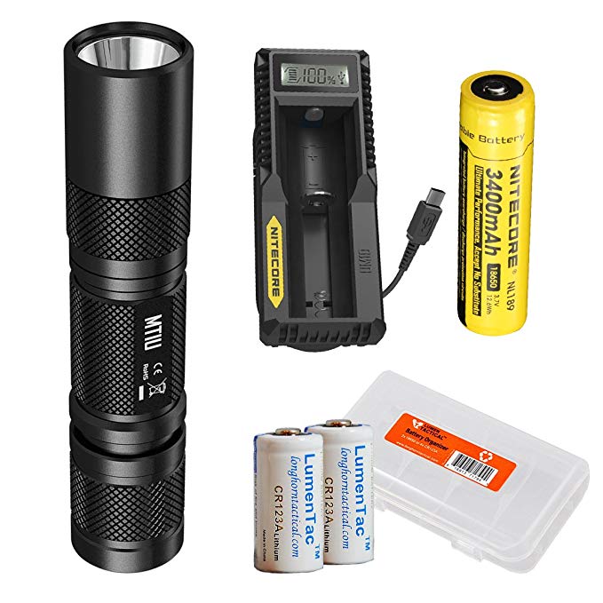 Nitecore MT1U Multi-Task 365nm Professional Ultraviolet Blacklight LED Flashlight with high capactity 3400 mAh Rechargeable Batteries, UM10 USB Charger and Battery Organizer