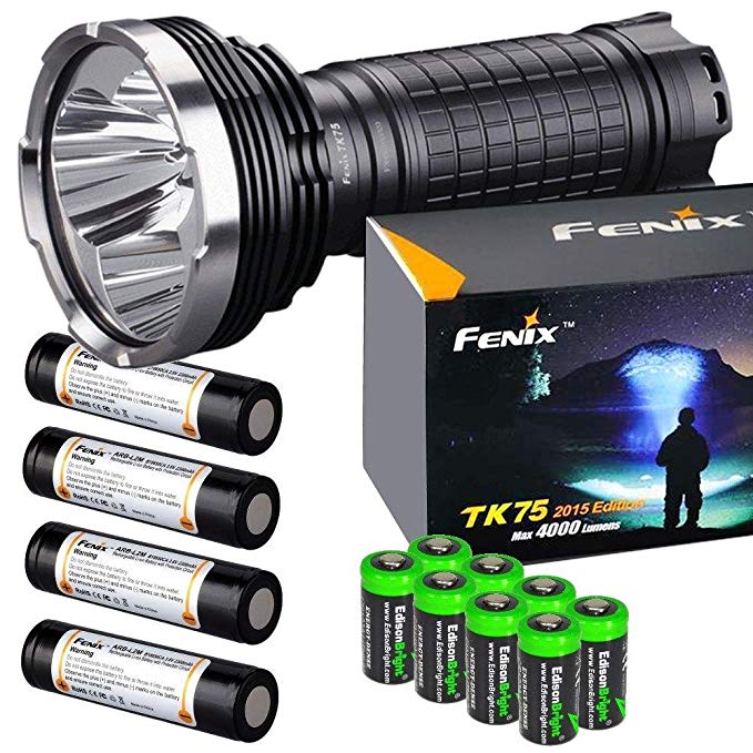 FENIX TK75 5100 Lumen 2018 Edition 4 CREE XHP35 HI LED rechargeable flashlight w/ 4X Fenix 18650 Batteries and 2 X EdisonBright battery carry cases bundle