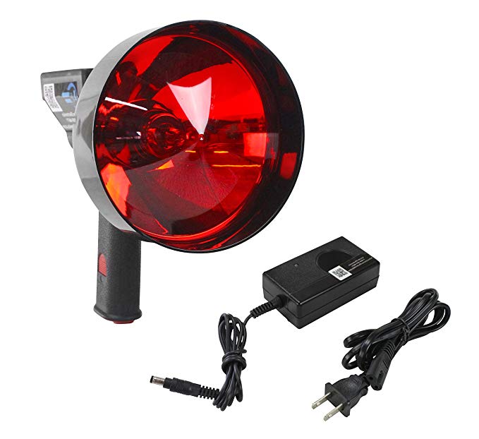 Larson Electronics 5 Million Candlepower Handheld Spotlight, Rechargeable L-Ion Battery, with 5 Inch Red Hunting Lens, Wall Charger, H3 Bulb