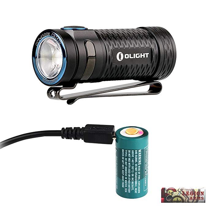 Olight S1 mini Baton 600 Lumen Ultra Compact LED Flashlight with 650mAh RCR123A Rechargeable battery, Micro USB charging cable and LegionArms sticker